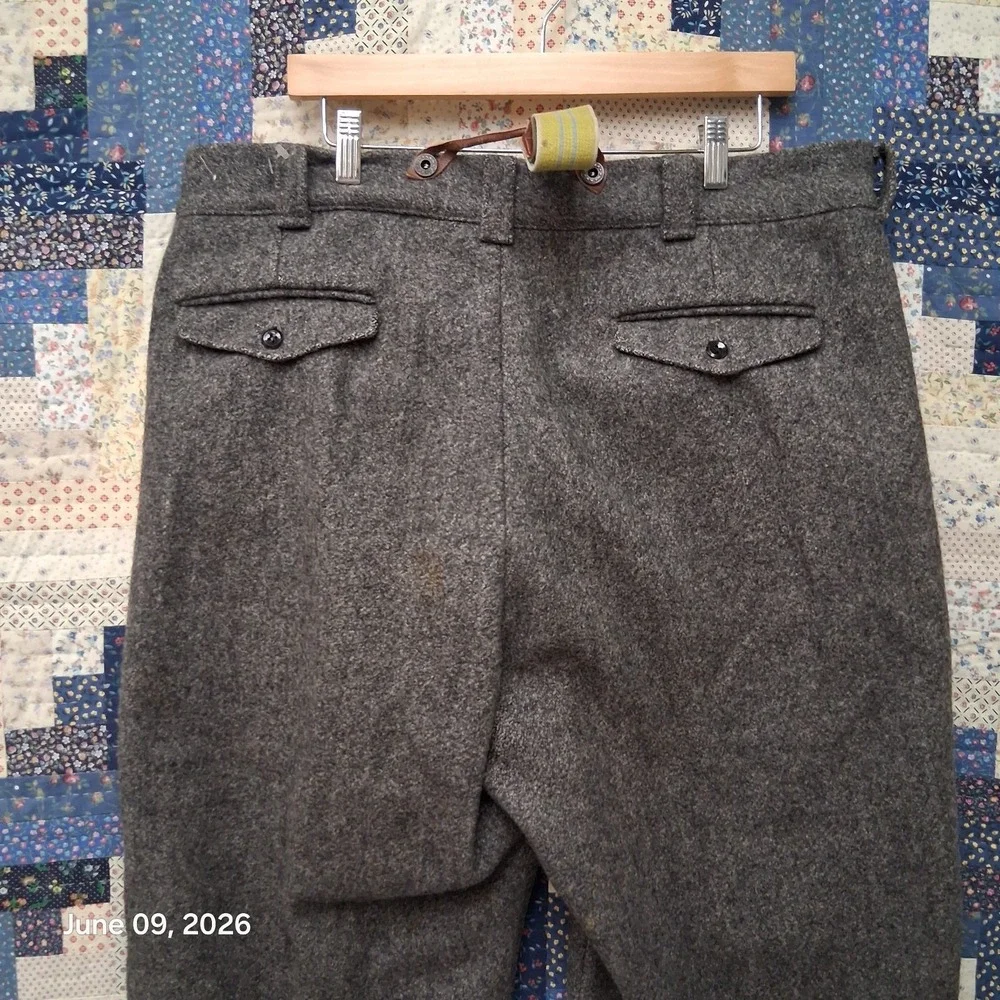 True Vintage Woolrich Wool Malone Pants With Suspenders Size 40 Gray USA Made